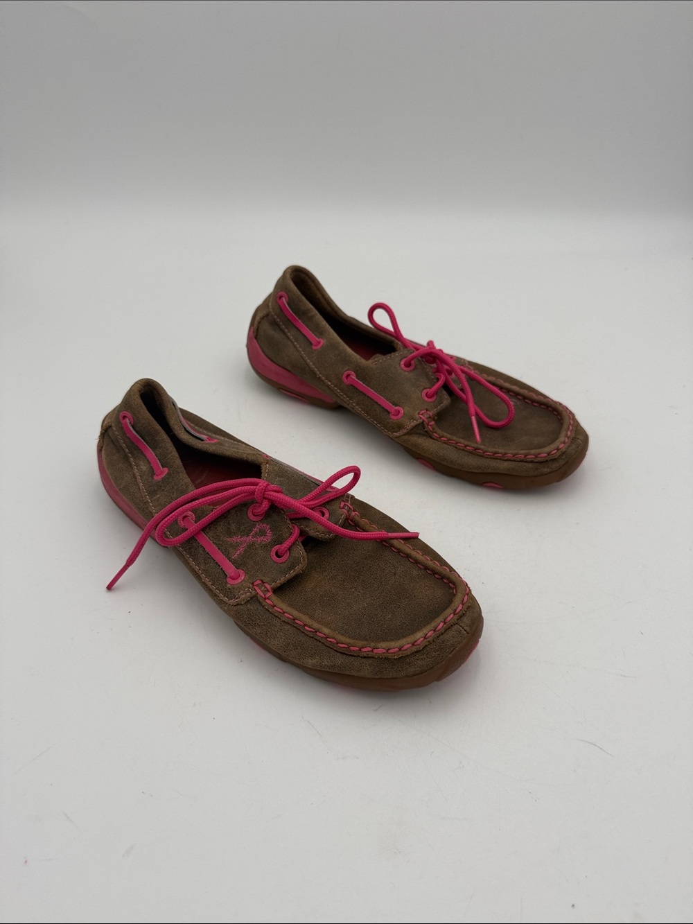 Twisted X Driving Mocs Neon Pink Brown Suede Boat Shoes 7.5M casual Y2K vacation
